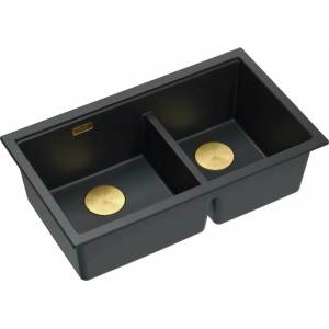 Quadron Мивка за под плот Quadron Logan 120 от композитен материал, въглеродно черно - златно, 76x45 см (HQL7645U7_PVDG1_U) Мивка за вграждане