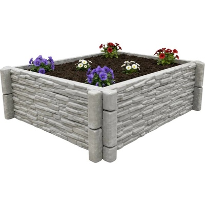 Báča Beton Betonový vyvýšený záhon - štípaný kámen 80 x 80 x 25 cm, Přírodní šedá