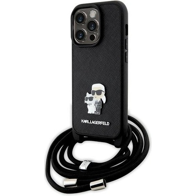 Karl Lagerfeld Saffiano crossbody kryt na iPhone 14 Pro KLHCP14LSAKCPSK - kovový odznak Karl&Choupette KF2339622