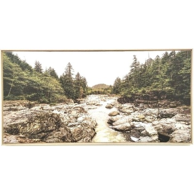 Bondecor Obraz na plátně v rámu "Řeka lesem" 102x51 cm Barva: Přírodní rám
