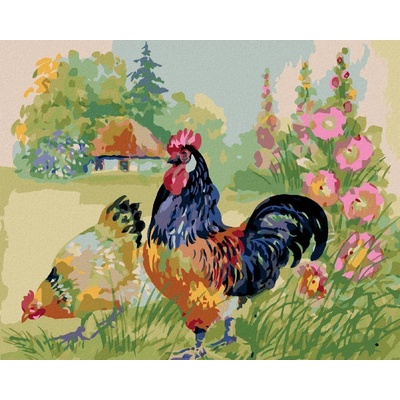 zuty Malování Podle Čísel Kohout Se Slepicí Obklopeni Květinami 40 x 50 Cm Plátno Rám 8596530139812
