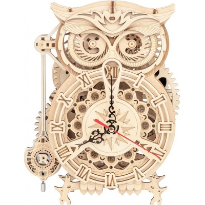 Robotime 3D drevené mechanické puzzle Hodiny Sova kyvadlové 161 ks
