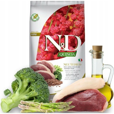 N&D Quinoa Dog Adult Mini Grain Free Neutered Duck Broccoli & Asparagus 7 kg