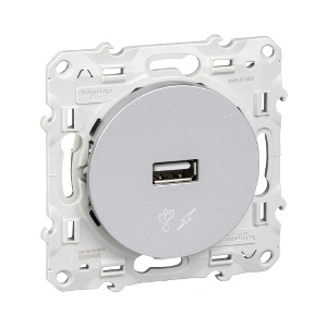 Schneider Electric SE Розетка USB за зареждане тип A 1A 5W цвят Алуминий Odace /до изчерпване/ - S530408 (S530408)