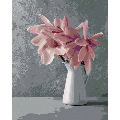 Zuty Malování podle čísel RŮŽOVÉ MAGNÓLIE V BÍLÉ KERAMICKÉ VÁZE
