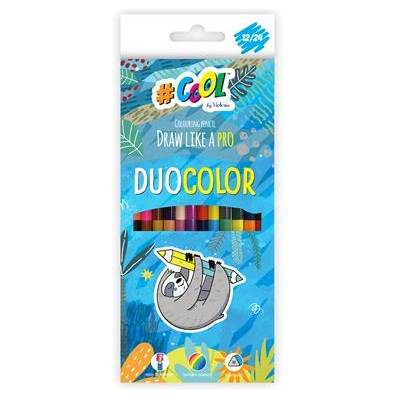 Victoria Комплект цветни моливи, триъгълни, с двоен край, COOL BY VICTORIA "Duocolor", 24 различни цвята