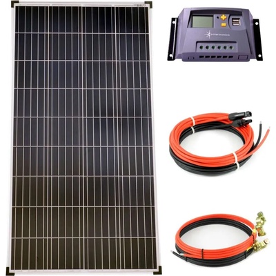 Solartronic Пълен комплект 1x130W поликристален соларен модул, 10A контролер, кабели и букси (SET130POLY-LR10AGELB)