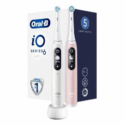 Oral-B iO Series 6 Duo White & Pink Sand set elektrických zubních kartáčků, 5 režimů, AI, časovač