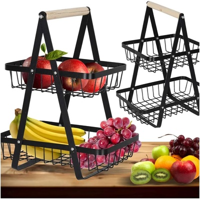 KIK KX4682 Dvoupatrový koš na ovoce kov dřevo – Zboží Dáma