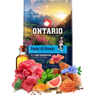 Ontario Puppy & Junior All Breeds Monoprotein Tuna & Sweet Potatoes 0,75 kg