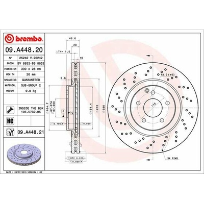BREMBO brzdový kotúč 09.A448.21, súprava 2 ks