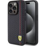 Ferrari PU Leather Carbon Vertical Red Line Case - дизайнерски кожен кейс за iPhone 15 Pro (черен)