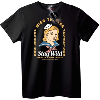 NOONEBRAND Тениска Остани див Моряшко приключение - 7XL, Black