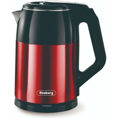 Rosberg Електрическа кана Rosberg R51230, 1.8 л. вместимост, 1500W, двойни стени, защита от прегряване, червена (R51230S)