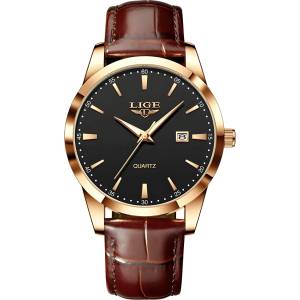 LIGE Мъжки часовник lige li-42007 - Кафяв / Розово злато / Черен kp42007 Часовници
