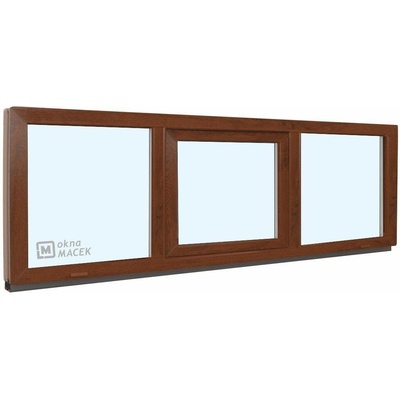 KÖMMERLING Plastové okno - 70 AD, 2400x600 mm, FIX/S/FIX, ořech čiré, ořech/bílá
