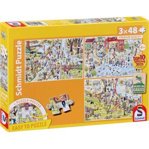 Schmidt Spiele Детски пъзел Schmidt от 3 x 48 части - Забавление в зоопарка (56582) - baby