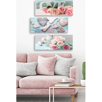 ASIR Obraz na MDF 3ks LÁSKA, SRDCE A KVĚTINY 20 x 50 cm