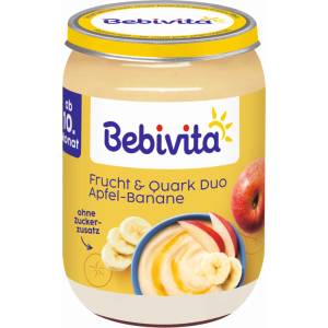 Bebevita Био плдово пюре дует Bebivita - Ябълка, банан и извара, 190 g (14408)