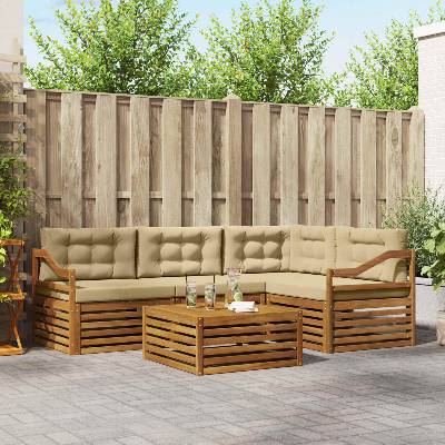 vidaXL Комплект дивани за открито 5 pcs Натурален и Бежов (3373438)