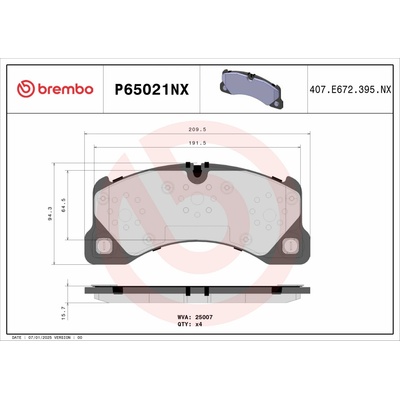 BREMBO Sada brzdových platničiek kotúčovej brzdy P65021NX