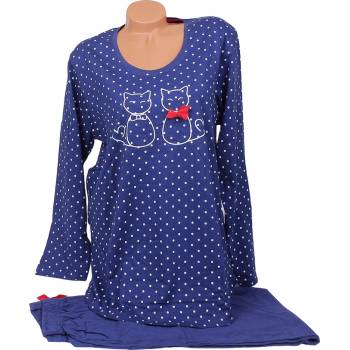Image 1 of Дамска макси пижама в цвят индиго с котета и точки