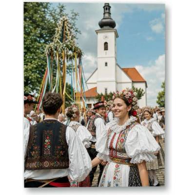 Plakát – Lidé v krojích před kostelem se stuhami Bez rámu Bez rámu Ano 45 × 60 cm – Hledejceny.cz