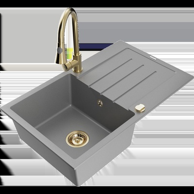 Bruno кухненска мивка гранитна 1-камерна с отцедник и кухненски смесител Elia, сива - 6513-71-670101-50 (6513-71-670101-50)