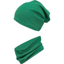 Dětská bavlněná čepice s nákrčníkem zelená