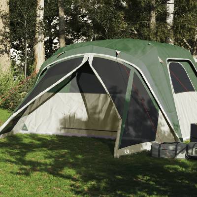 vidaXL Семейна палатка с веранда, 6-местна, зелена, водоустойчива (94548)
