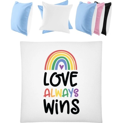 Darčeky PrintEQ Dúhový Vankúš Nápis Love Always Wins Biela Nebeská modrá 40x40
