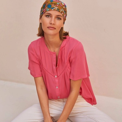 Vzdušná halenka s krátkými rukávy růžová – Zbozi.Blesk.cz