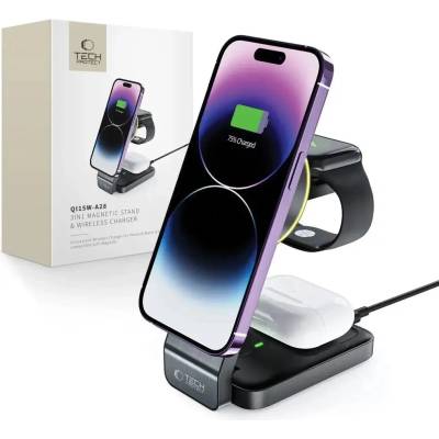 Tech-Protect 3в1 индуктивно зарядно устройство Tech-Protect QI15W-A28, MagSafe, за смартфон / Apple Watch / AirPods, черно