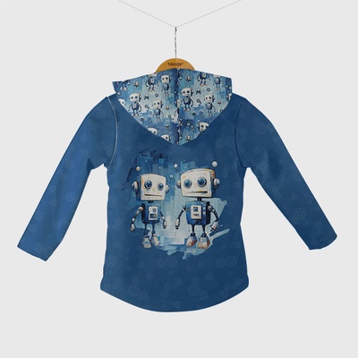Takoy Panel se střihem 164 softshell bunda modří roboti