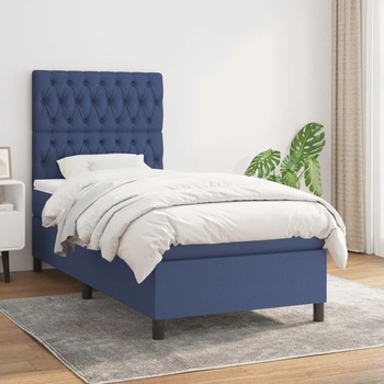 vidaXL Боксспринг легло с матрак, синя, 90x190 см, плат (3141983)