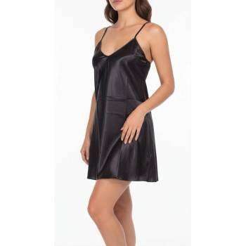 Стилна сатенена нощница в черен цвят