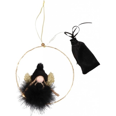 Textilomanie LED závěsný černý anděl CIRCLE, 17 cm