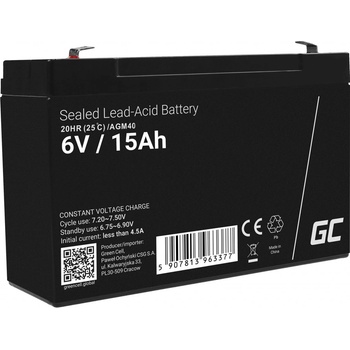 Green Cell 6V 15Ah AGM40