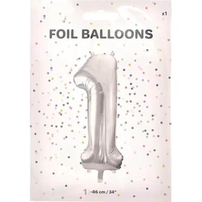 PartyDeco Fóliový balónek číslo 1 stříbrný 86 cm