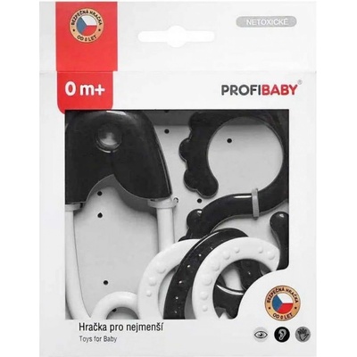 Profibaby Chrastítko černo-bílé špendlík a osmička s tvary