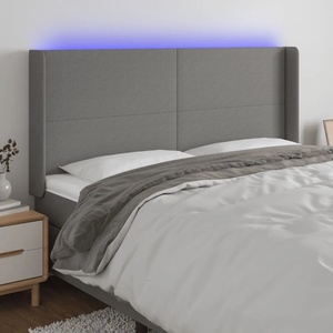 vidaXL LED горна табла за легло, тъмносива, 163x16x118/128 см, плат (3123775)
