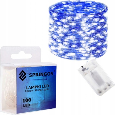 SPRINGOS LED reťaz Nano 10 m 100 LED 3x AA modrá