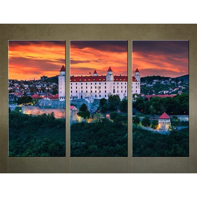 Obraz Bratislavského hradu pri západe slnka na plátne — 3-dielny HD set - 60x40 cm