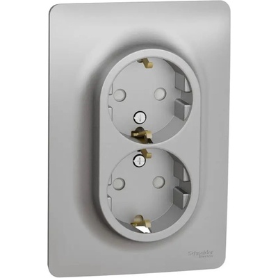 Schneider Electric КОНТАКТ ДВОЕН ШУКО 16a АЛУМИНИЙ schneider unica (nu206730)