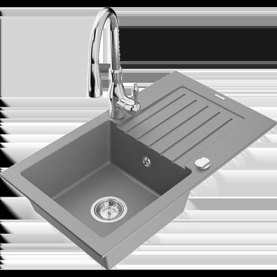 Pablo гранитна мивка 1-камера с отцедник и кухненски кран Savita, сив - 6510-71-672601-00 (6510-71-672601-00)