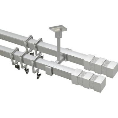 OK-GarnýžeCZ Garnýž kovová hranatá dvouřadá 20x20mm Verona double satina 440 cm do stěny / kroužky s žabkou