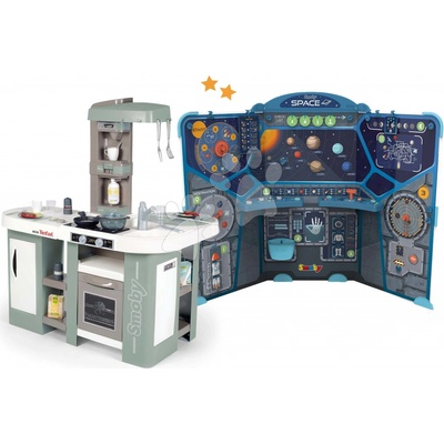 Smoby Set kuchynka elektronická s bublaním Tefal Studio Kitchen XL Bubble 360° a náučná hra Vesmír a planéty Space Center