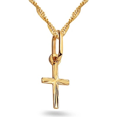 iZlato Forever Minimalistický krížik s lúčovitým gravírom, 14K IZ26035