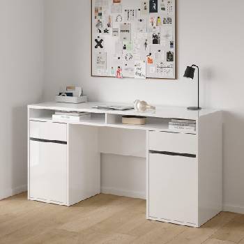 Бюро Function Plus с 2 врати и 2 чекмеджета Бял гланц