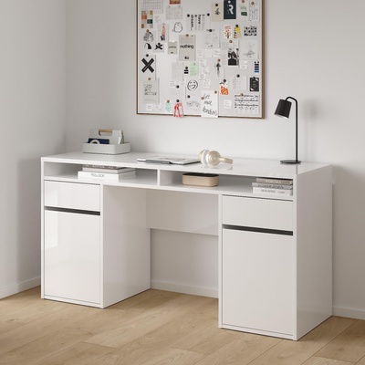 Бюро Function Plus с 2 врати и 2 чекмеджета Бял гланц